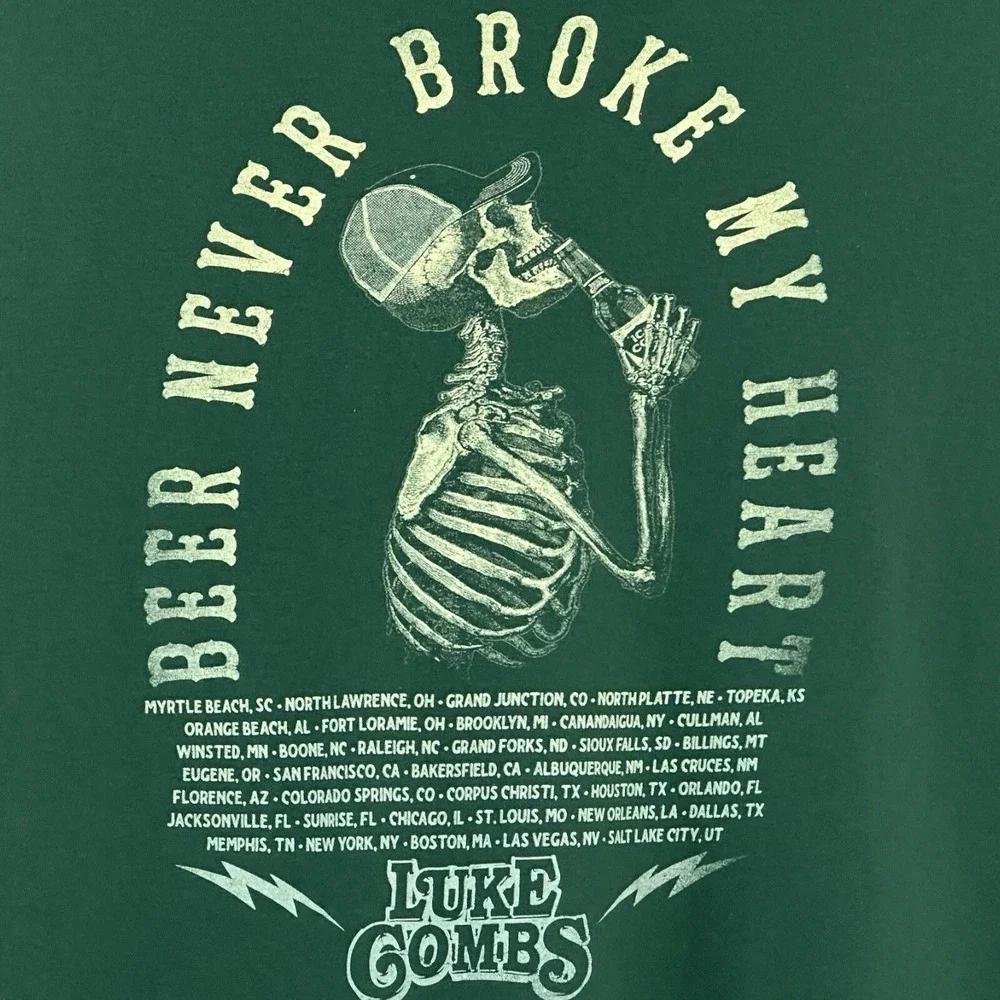 Luke Combs‎ Beer Never Broke My Heart Tour Shirt Mens 4XL Green Country Concert